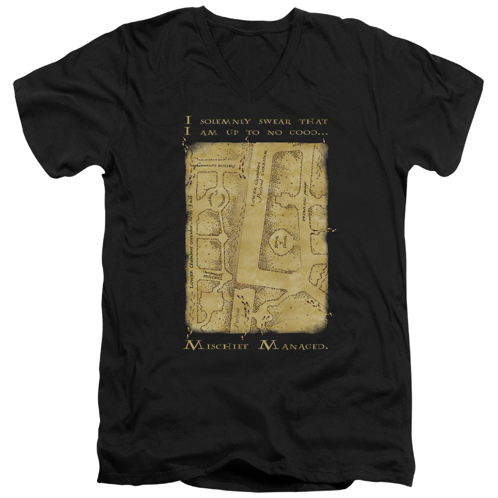 HARRY POTTER/MARAUDERS MAP INTERIOR WORDS - S/S ADULT V-NECK 30/1 - BLACK