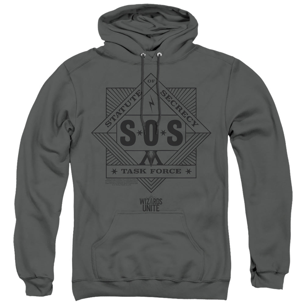 HARRY POTTER WIZARDS UNITE/SOS TASK FORCE - ADULT PULLOVER HOODIE - CHARCOAL