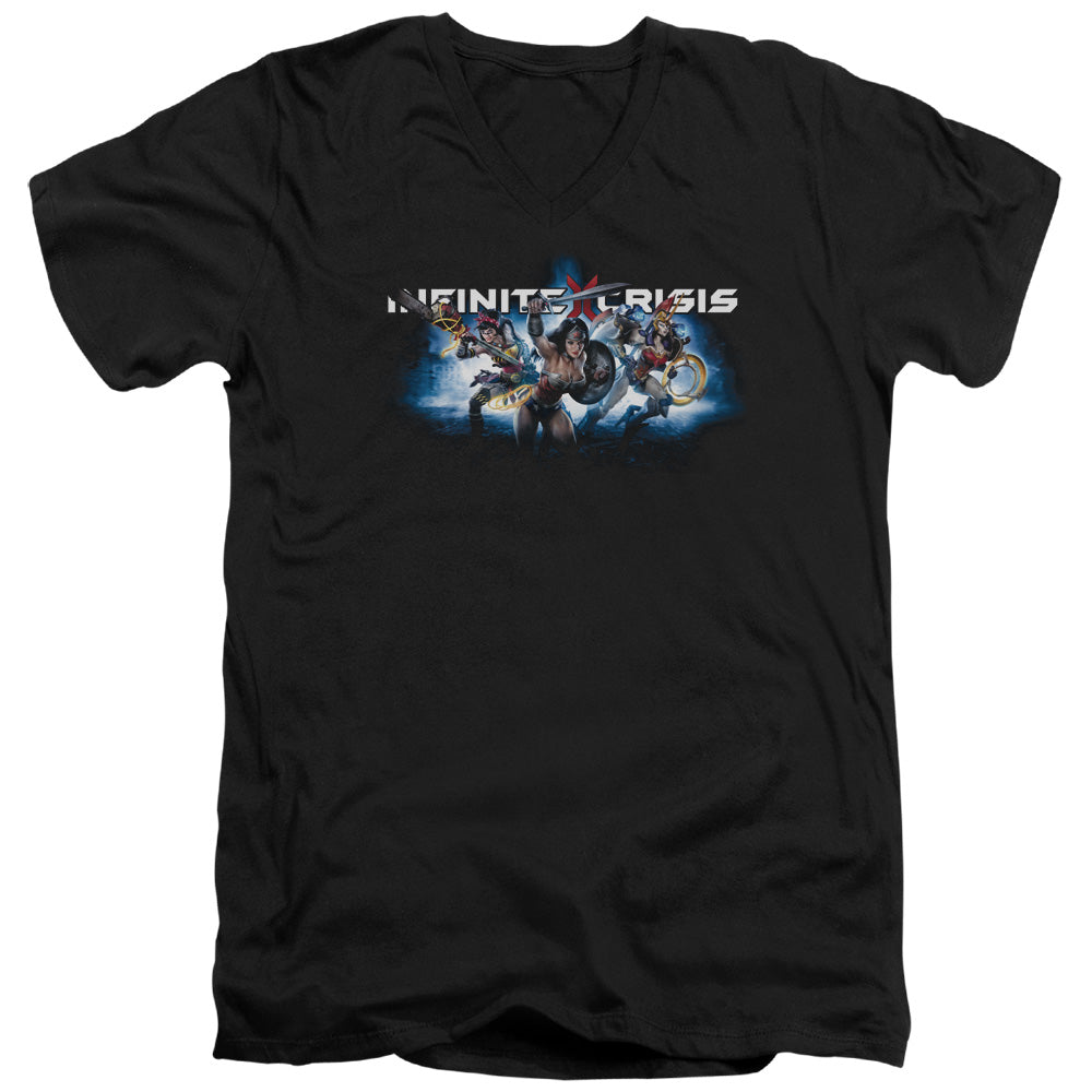 INFINITE CRISIS/IC BLUE - S/S ADULT V-NECK 30/1 - BLACK