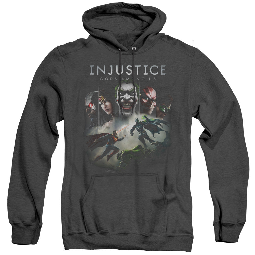 INJUSTICE GODS AMONG US/KEY ART - ADULT HEATHER HOODIE - BLACK