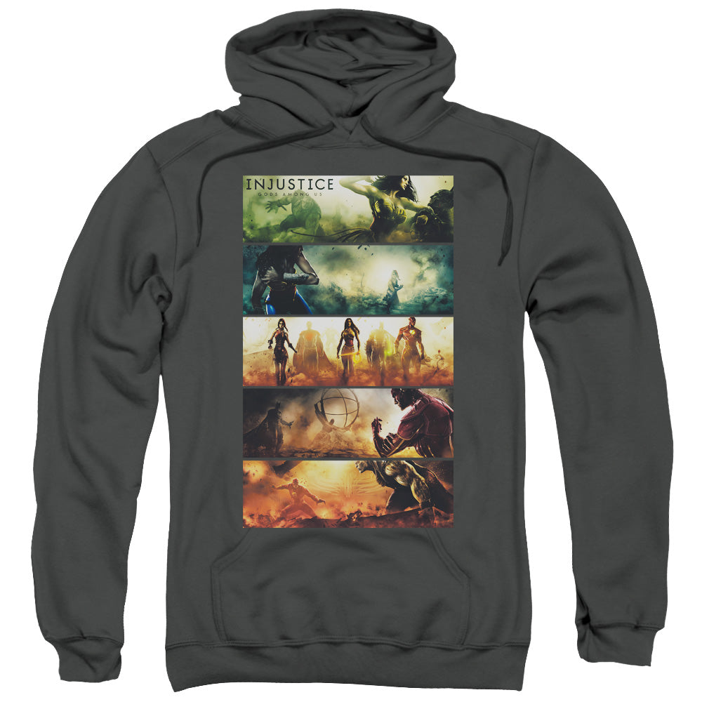 INJUSTICE GODS AMONG US/PANELS - ADULT PULLOVER HOODIE - CHARCOAL