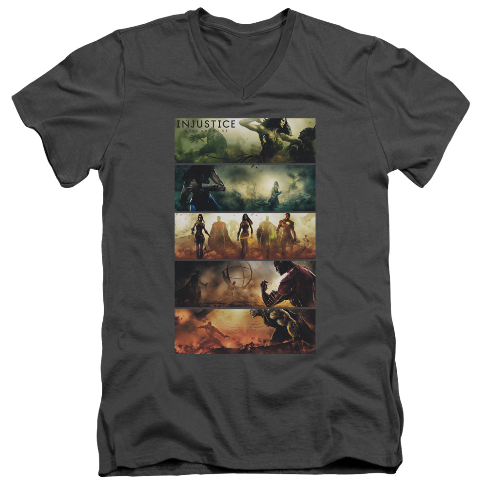 INJUSTICE GODS AMONG US/PANELS - S/S ADULT V-NECK 30/1 - CHARCOAL