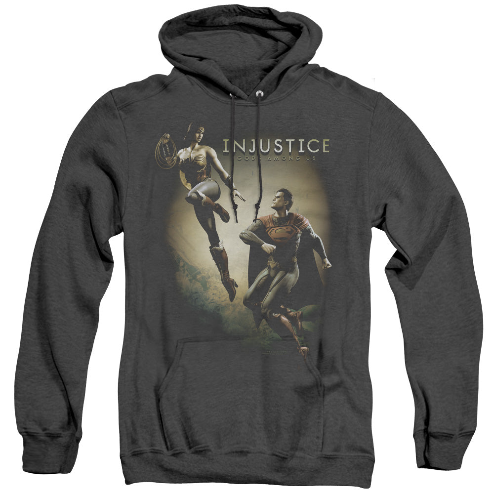 INJUSTICE GODS AMONG US/BATTLE OF THE GODS - ADULT HEATHER HOODIE - BLACK
