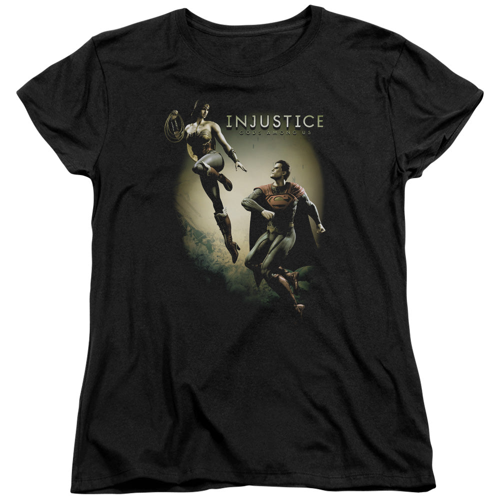 INJUSTICE GODS AMONG US/BATTLE OF THE GODS - S/S WOMENS TEE - BLACK