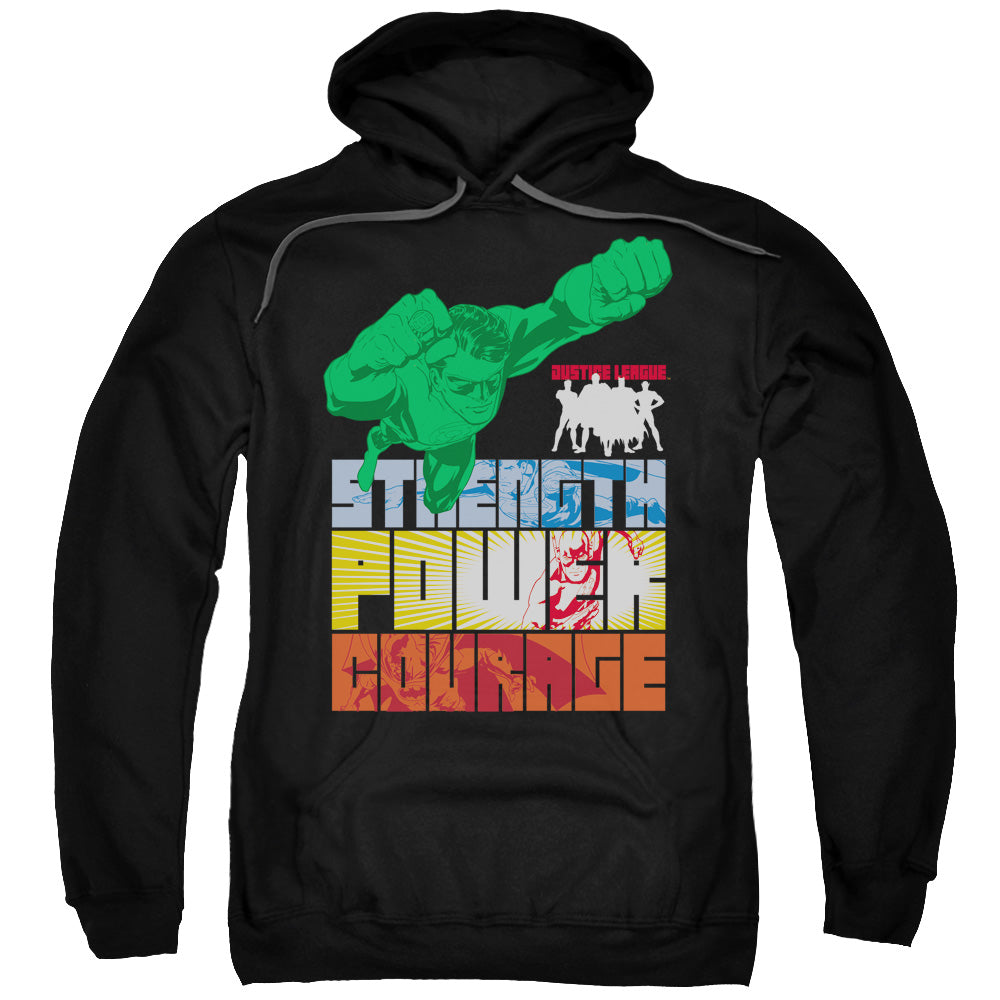 JLA/HEROIC QUALITIES - ADULT PULLOVER HOODIE - BLACK