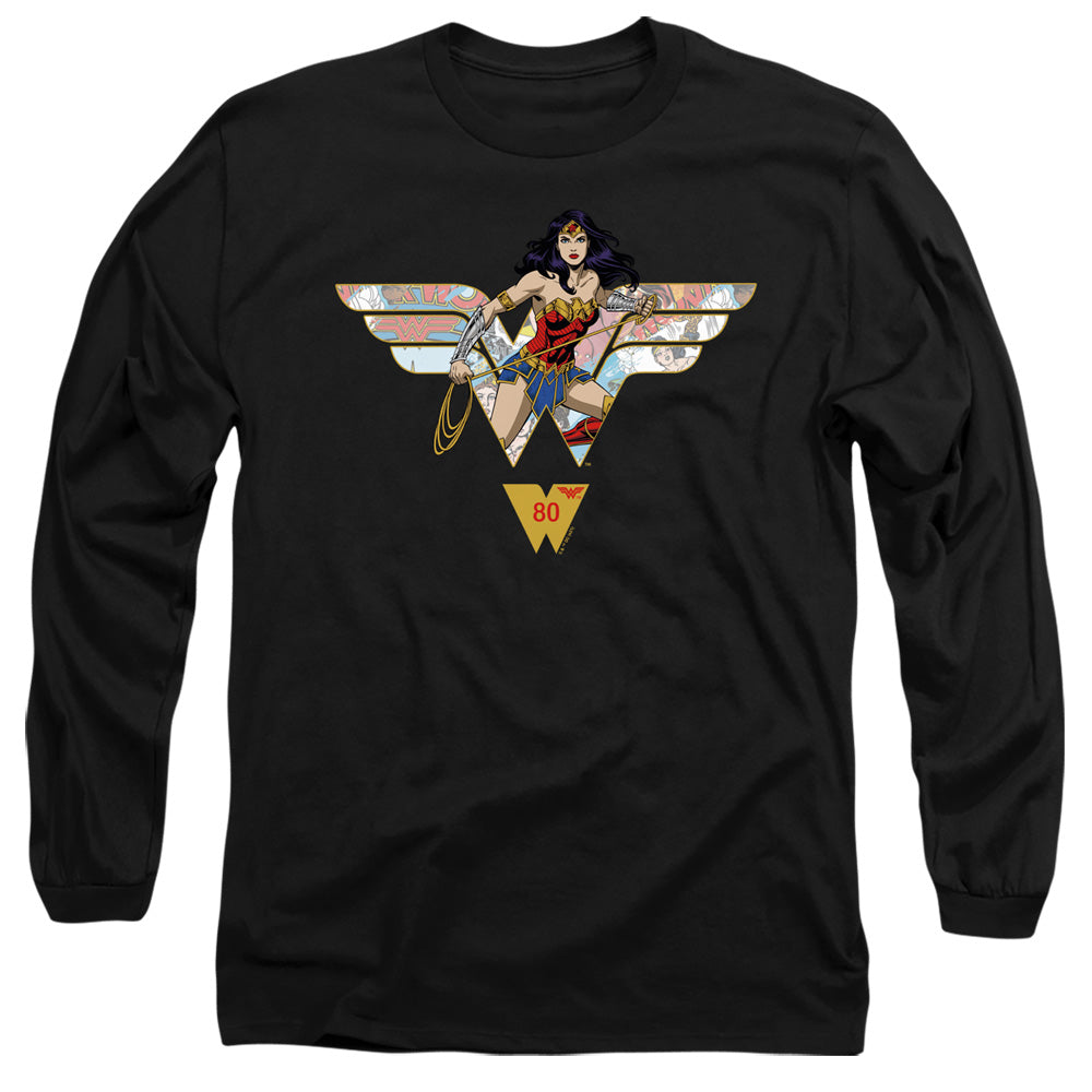 WONDER WOMAN/WW 80TH COLLAGE LOGO - L/S ADULT 18/1 - BLACK