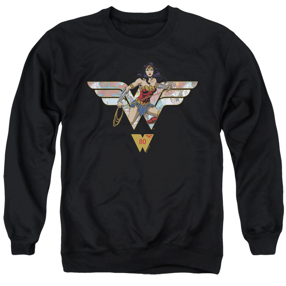 WONDER WOMAN/WW 80TH COLLAGE LOGO - ADULT CREWNECK SWEATSHIRT - BLACK
