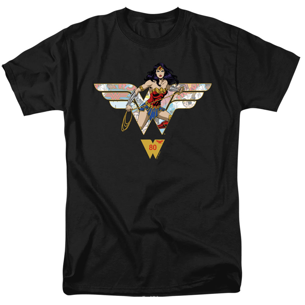 WONDER WOMAN/WW 80TH COLLAGE LOGO - S/S ADULT 18/1 - BLACK