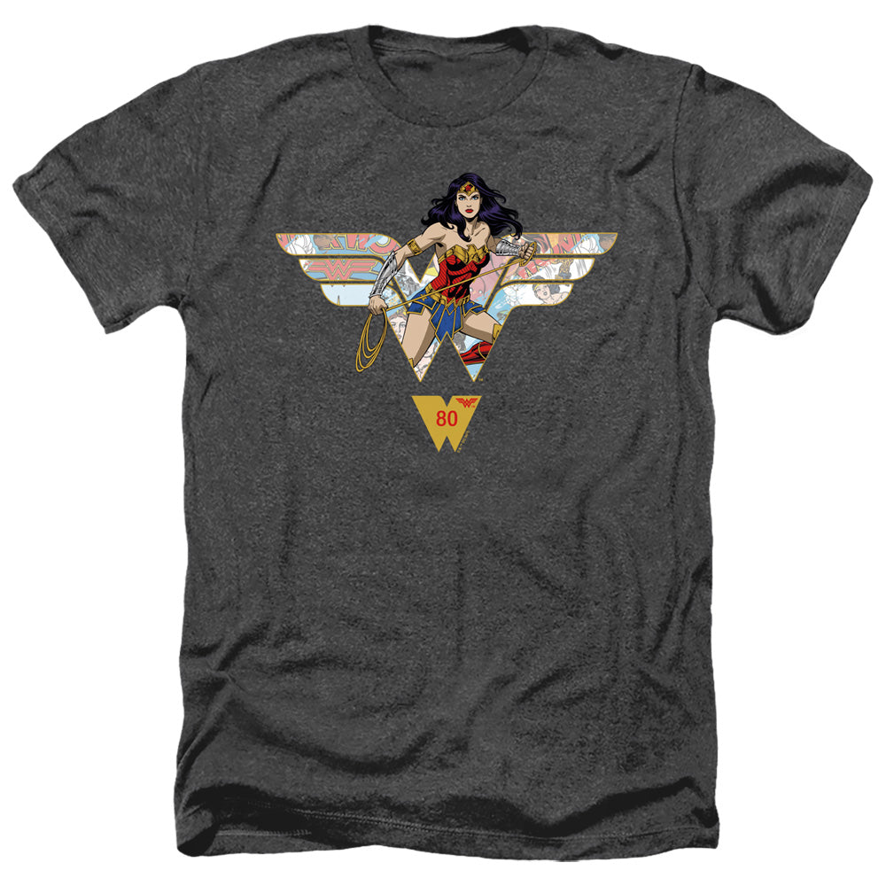 WONDER WOMAN/WW 80TH COLLAGE LOGO - ADULT HEATHER - BLACK