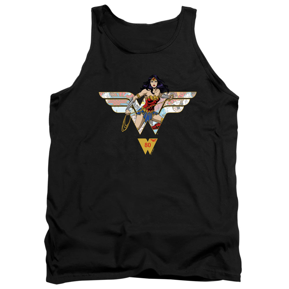 WONDER WOMAN/WW 80TH COLLAGE LOGO - ADULT TANK - BLACK
