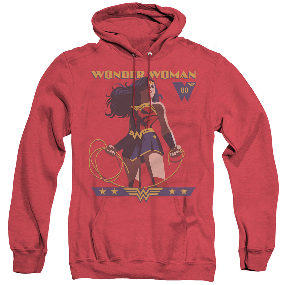 WONDER WOMAN/WW 80TH STANCE - ADULT HEATHER HOODIE - RED