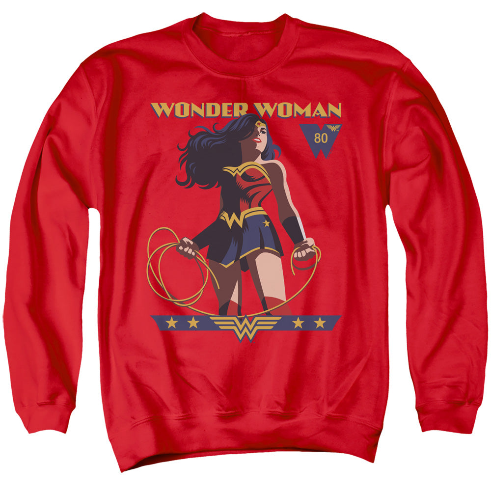 WONDER WOMAN/WW 80TH STANCE - ADULT CREWNECK SWEATSHIRT - RED