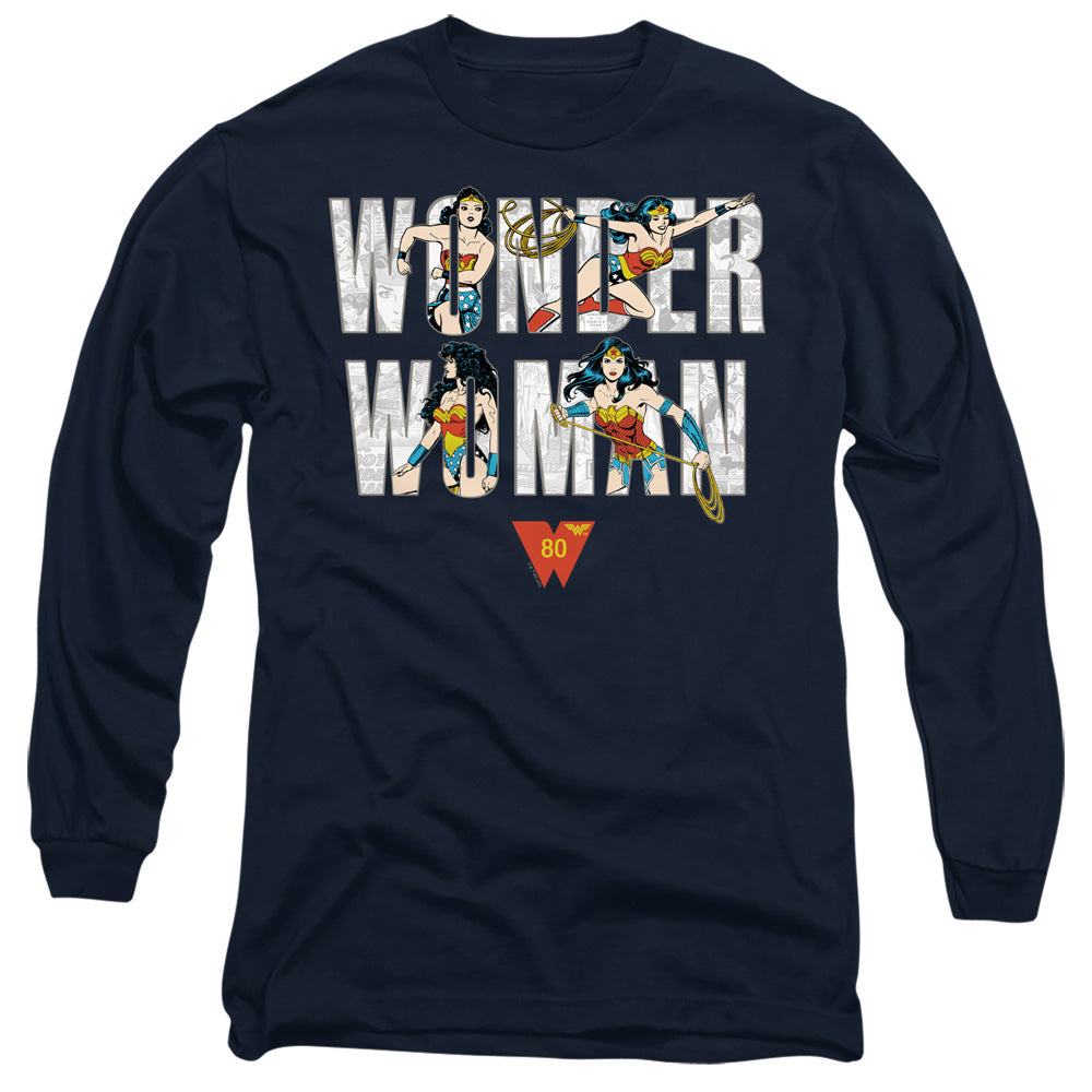 WONDER WOMAN/WW 80TH ILLUSTRATED TYPE - L/S ADULT 18/1 - NAVY