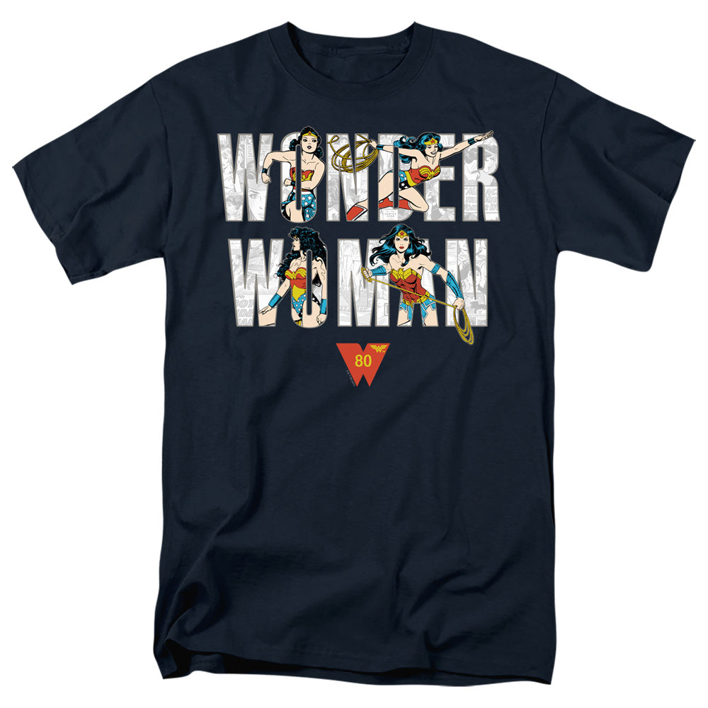 WONDER WOMAN/WW 80TH ILLUSTRATED TYPE - S/S ADULT 18/1 - NAVY