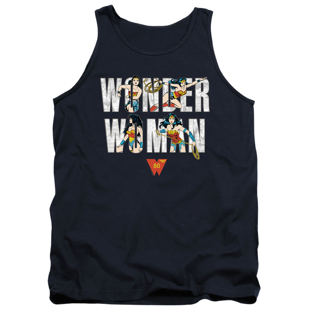 WONDER WOMAN/WW 80TH ILLUSTRATED TYPE - ADULT TANK - NAVY
