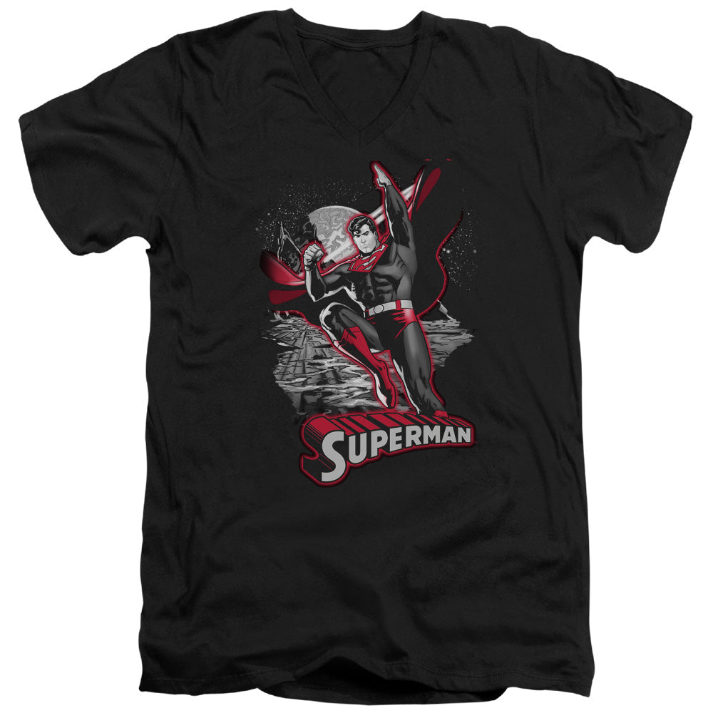 JLA/SUPERMAN RED & GRAY - S/S ADULT V-NECK 30/1 - BLACK