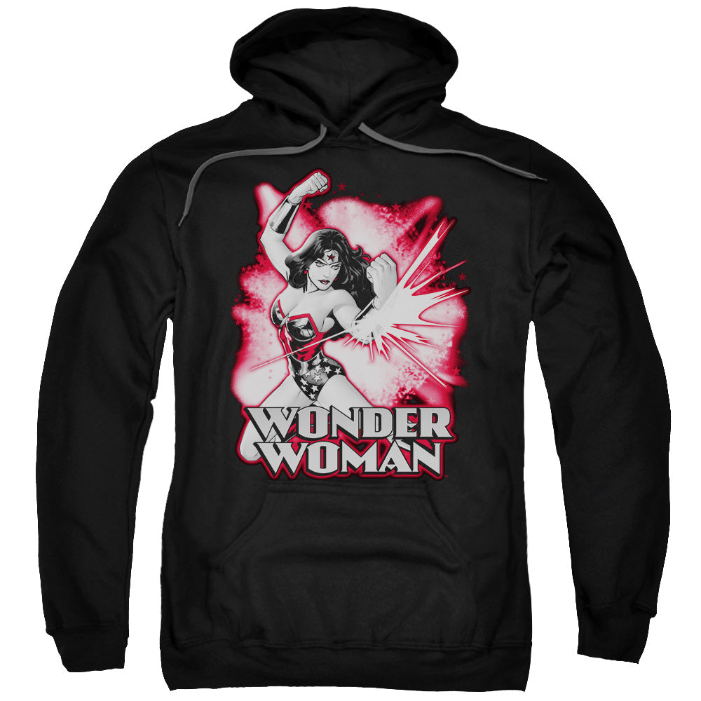 JLA/WONDER WOMAN RED &AMP; GRAY - ADULT PULLOVER HOODIE - BLACK