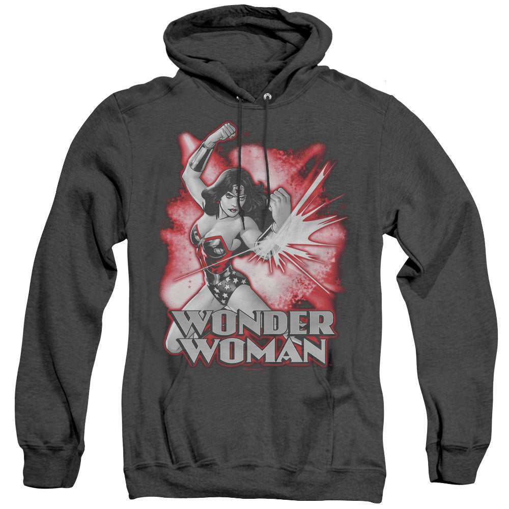 JLA/WONDER WOMAN RED & GRAY - ADULT HEATHER HOODIE - BLACK