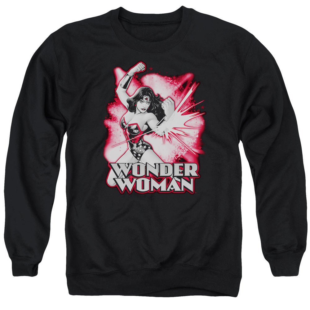 JLA/WONDER WOMAN RED &AMP; GRAY - ADULT CREWNECK SWEATSHIRT - BLACK