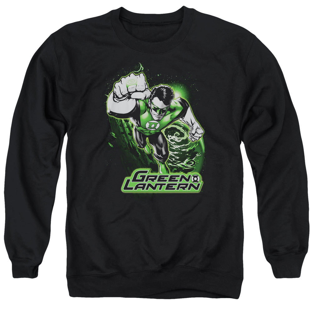 JLA/GREEN LANTERN GREEN &AMP; GRAY - ADULT CREWNECK SWEATSHIRT - BLACK