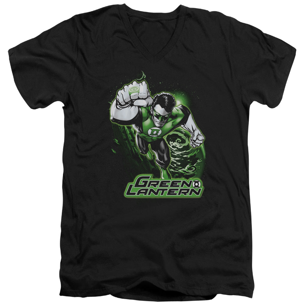 JLA/GREEN LANTERN GREEN & GRAY - S/S ADULT V-NECK 30/1 - BLACK