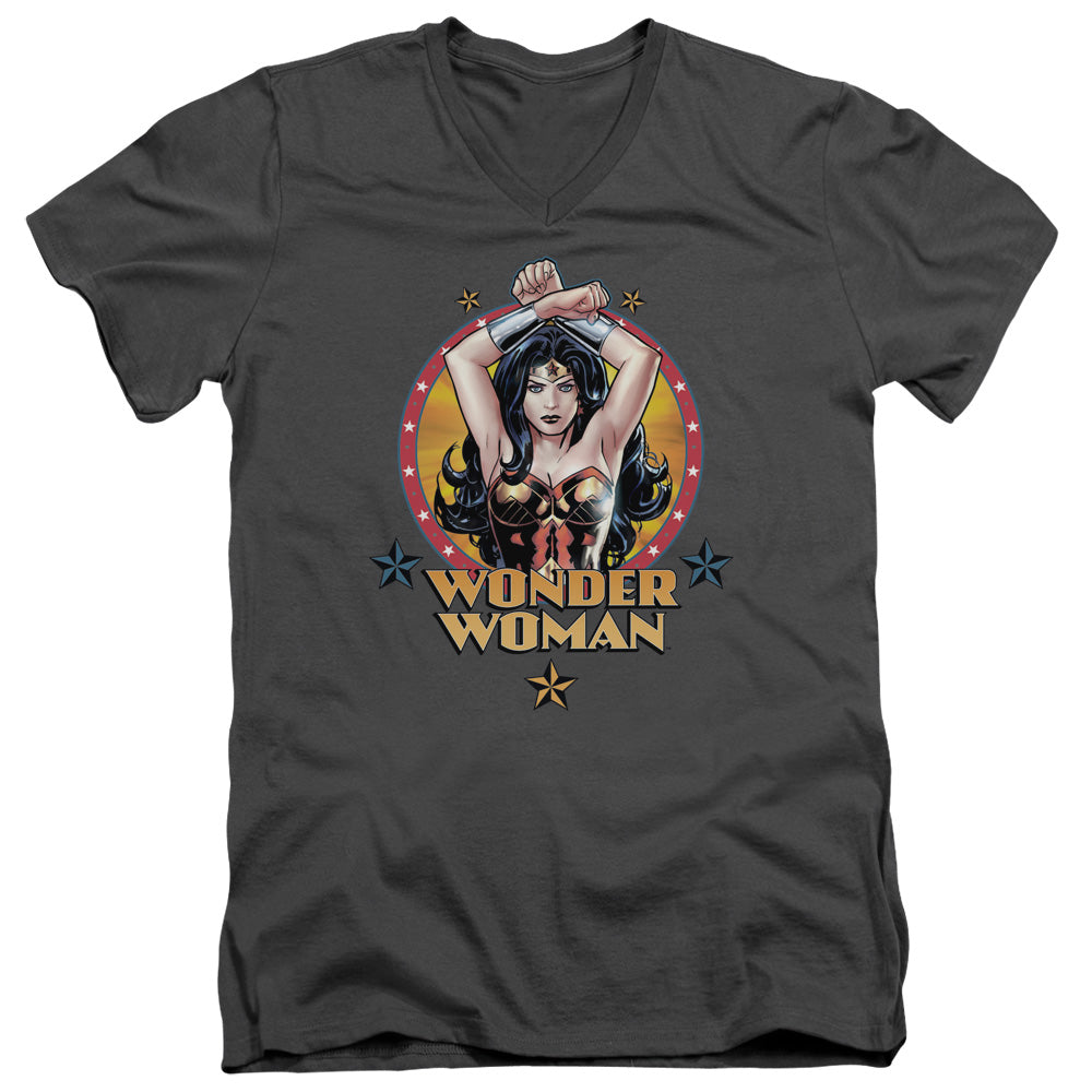 JLA/POWERFUL WOMAN - S/S ADULT V-NECK 30/1 - CHARCOAL