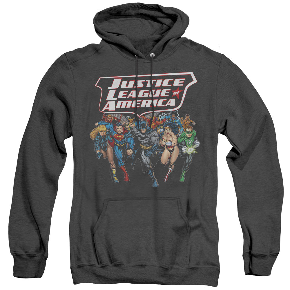 JLA/CHARGING JUSTICE - ADULT HEATHER HOODIE - BLACK