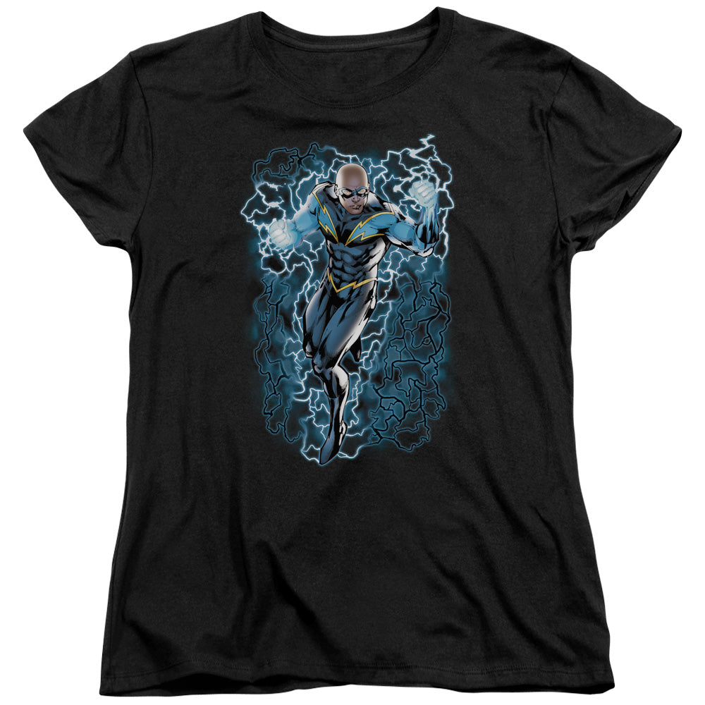 JLA/BLACK LIGHTNING BOLTS - S/S WOMENS TEE - BLACK