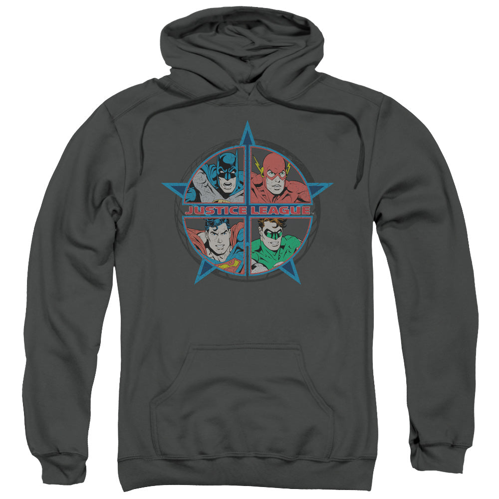 JLA/FOUR HEROES - ADULT PULLOVER HOODIE - CHARCOAL