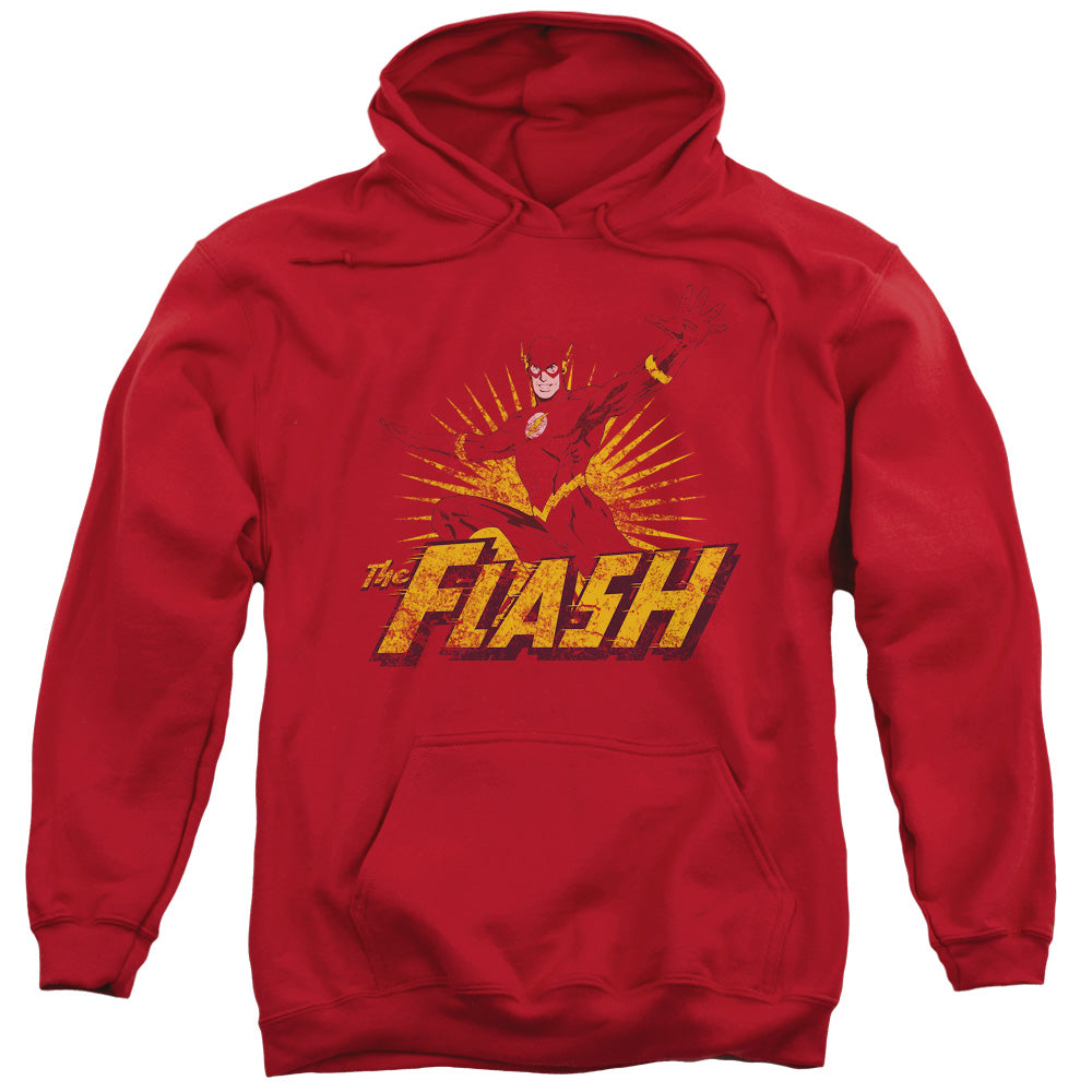 JLA/FLASH ROUGH DISTRESS - ADULT PULLOVER HOODIE - RED