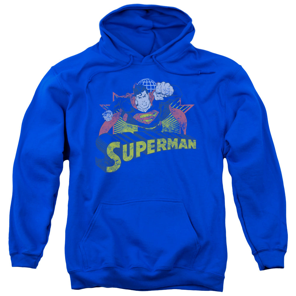 JLA/SUPERMAN ROUGH DISTRESS - ADULT PULLOVER HOODIE - ROYAL BLUE