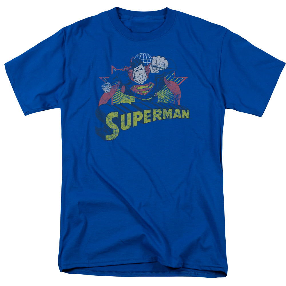 JLA/SUPERMAN ROUGH DISTRESS - S/S ADULT 18/1 - ROYAL BLUE