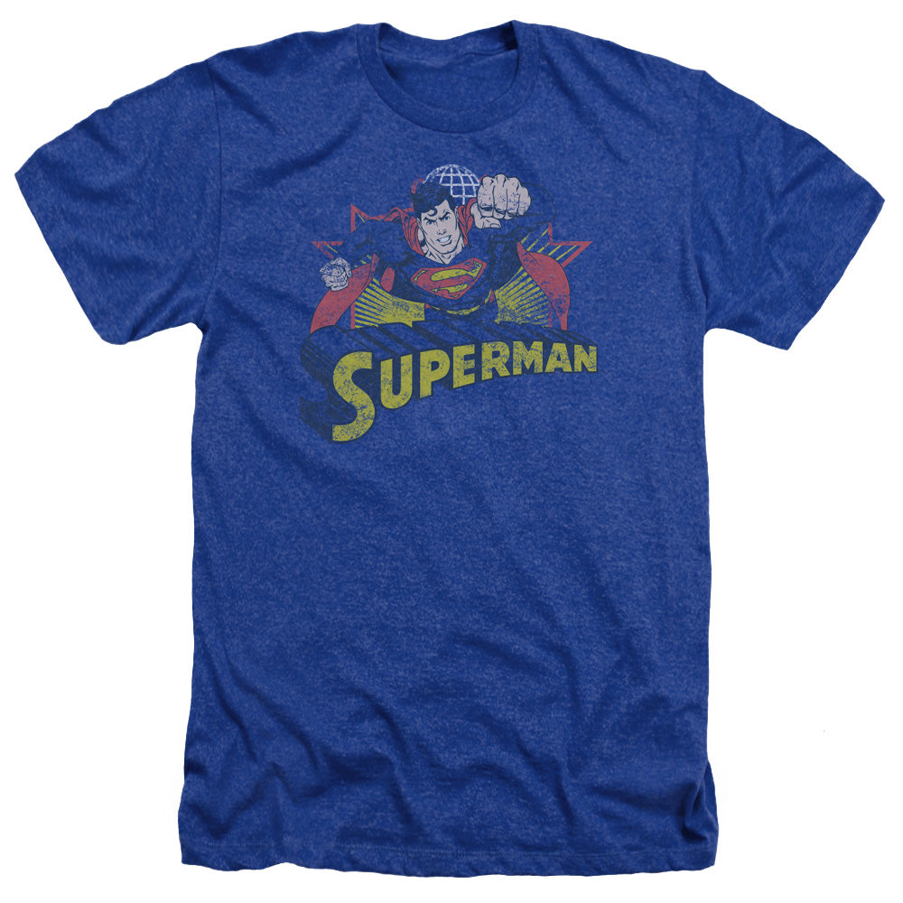 JLA/SUPERMAN ROUGH DISTRESS - ADULT HEATHER - ROYAL BLUE