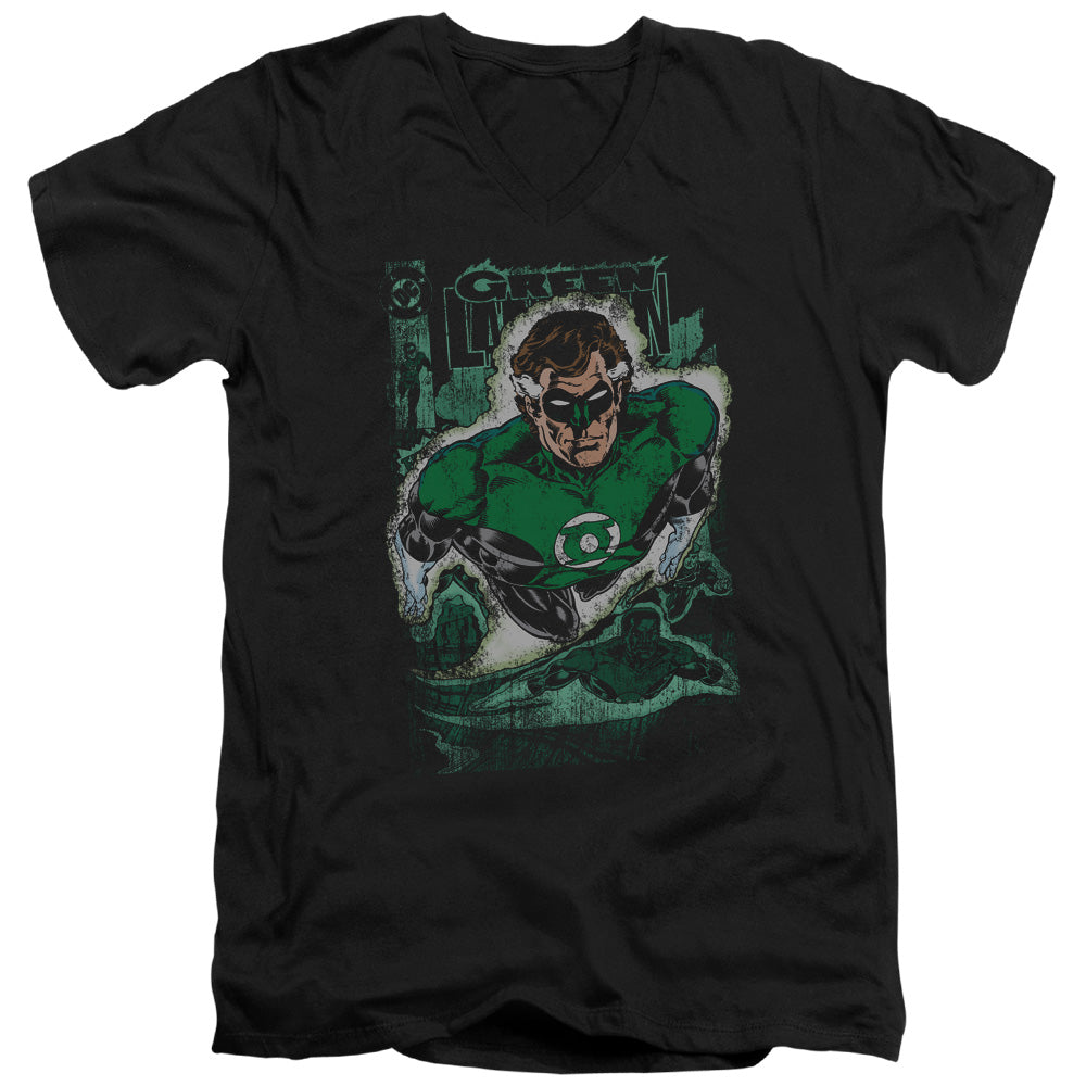 JLA/GREEN LANTERN #1 DISTRESS - S/S ADULT V-NECK 30/1 - BLACK