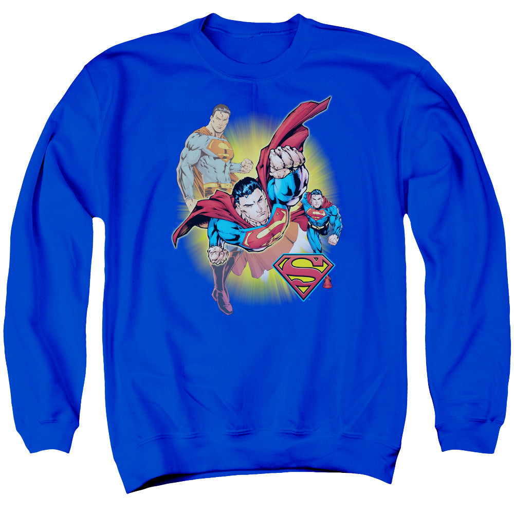 JLA/SUPERMAN COLLAGE - ADULT CREWNECK SWEATSHIRT - ROYAL BLUE