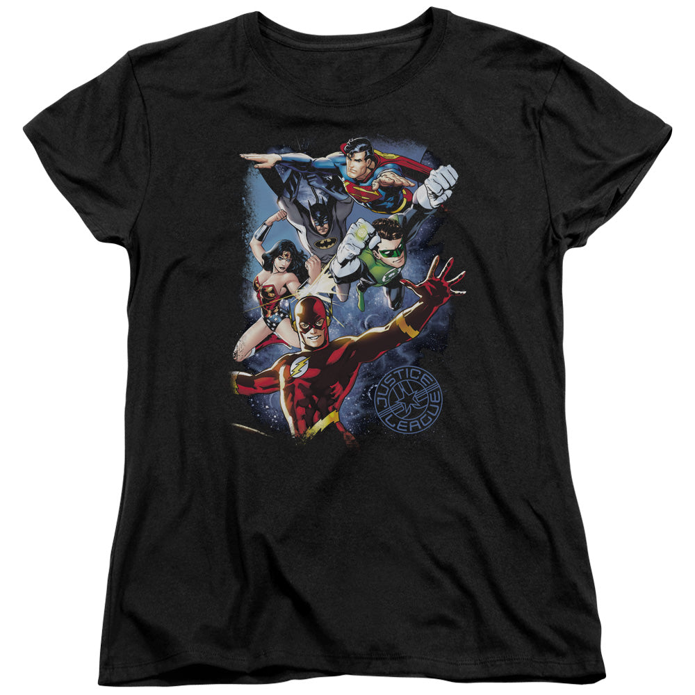 JLA/GALACTIC ATTACK COLOR - S/S WOMENS TEE - BLACK
