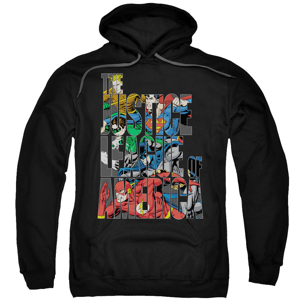 JLA/LETTERED LEAGUE - ADULT PULLOVER HOODIE - BLACK