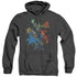 JLA/ACTION STARS - ADULT HEATHER HOODIE - BLACK