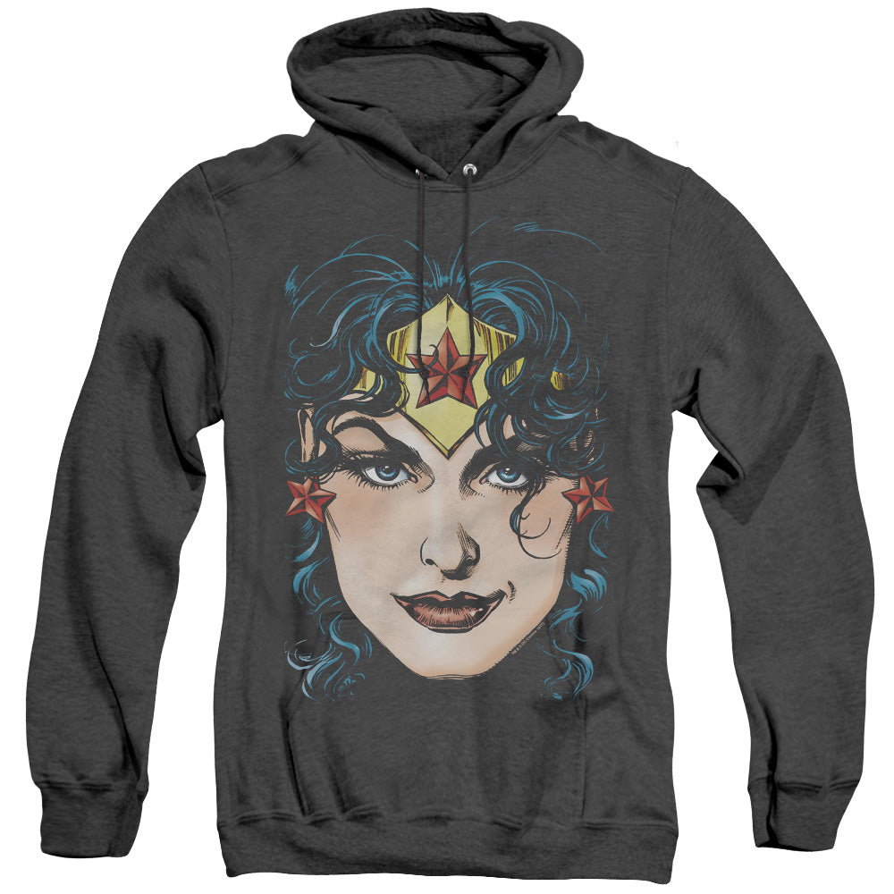 DCO JLA/WONDER WOMAN HEAD - ADULT HEATHER HOODIE - BLACK