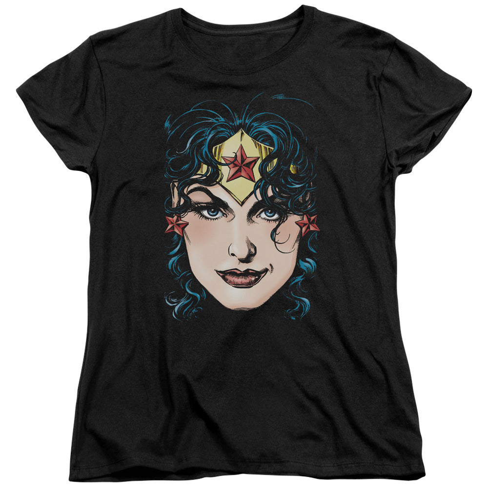 DCO JLA/WONDER WOMAN HEAD - S/S WOMENS TEE - BLACK