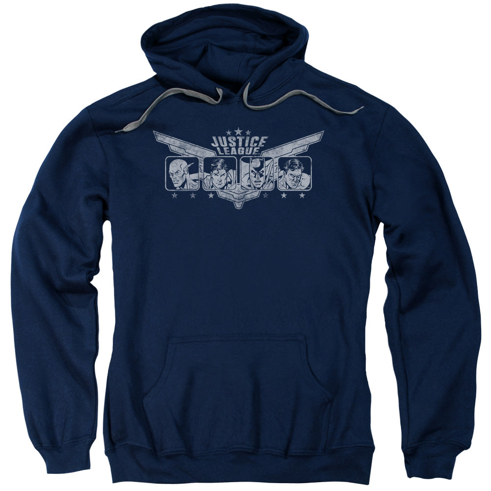 JLA/JUSTICE WINGS - ADULT PULLOVER HOODIE - NAVY