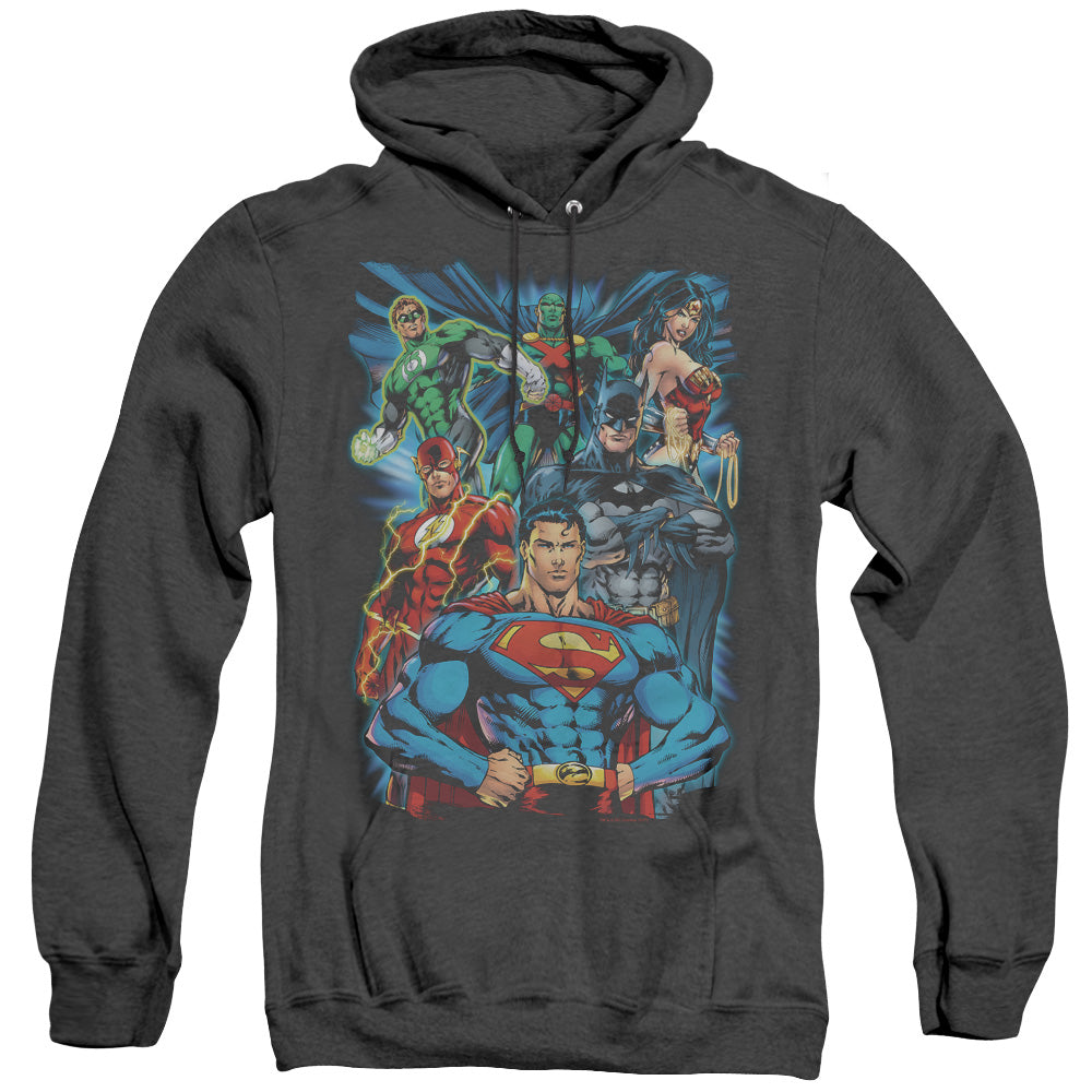 JLA/JUSTICE IS SERVED - ADULT HEATHER HOODIE - BLACK