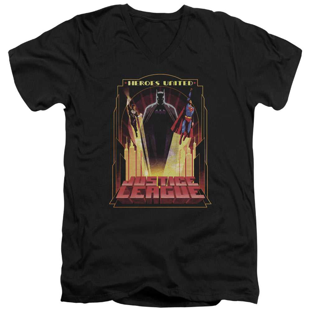 JLA/HEROES UNITED - S/S ADULT V-NECK 30/1 - BLACK
