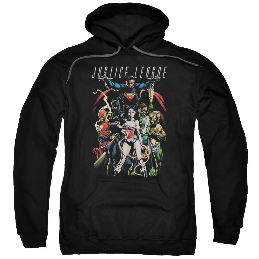 JLA/DARK DAYS - ADULT PULLOVER HOODIE - BLACK