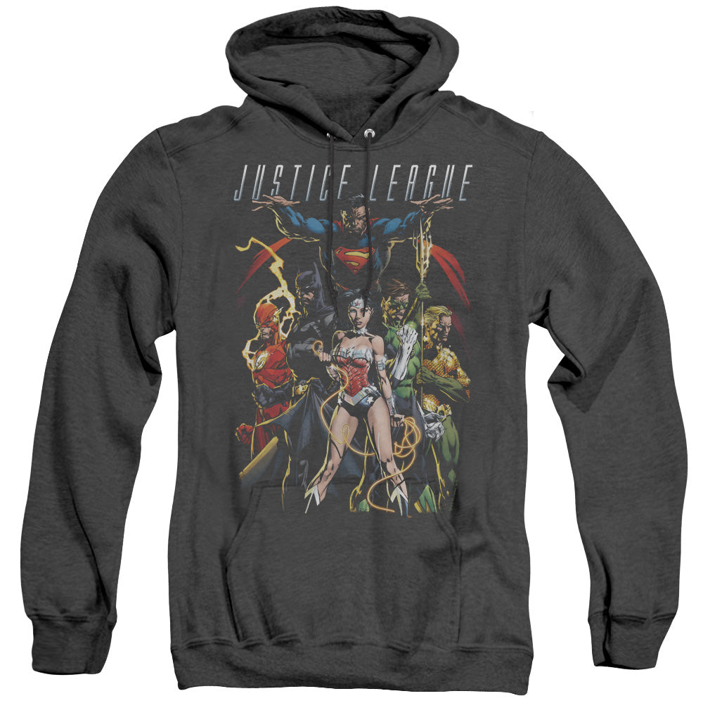 JLA/DARK DAYS - ADULT HEATHER HOODIE - BLACK