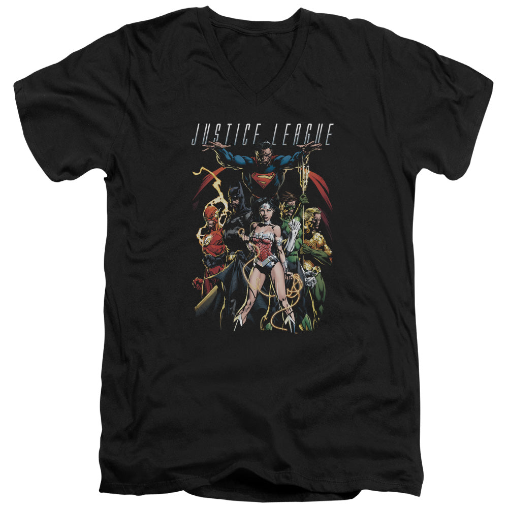 JLA/DARK DAYS - S/S ADULT V-NECK 30/1 - BLACK