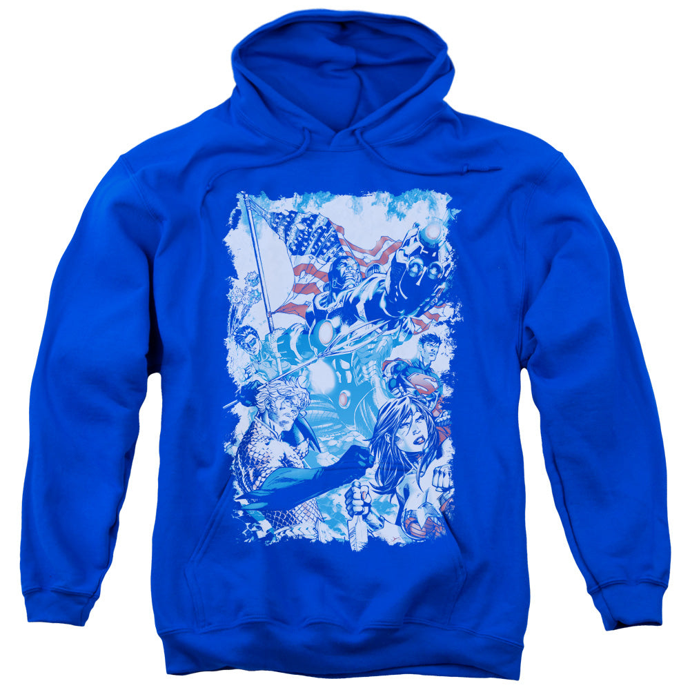 JLA/AMERICAN JUSTICE - ADULT PULLOVER HOODIE - ROYAL BLUE
