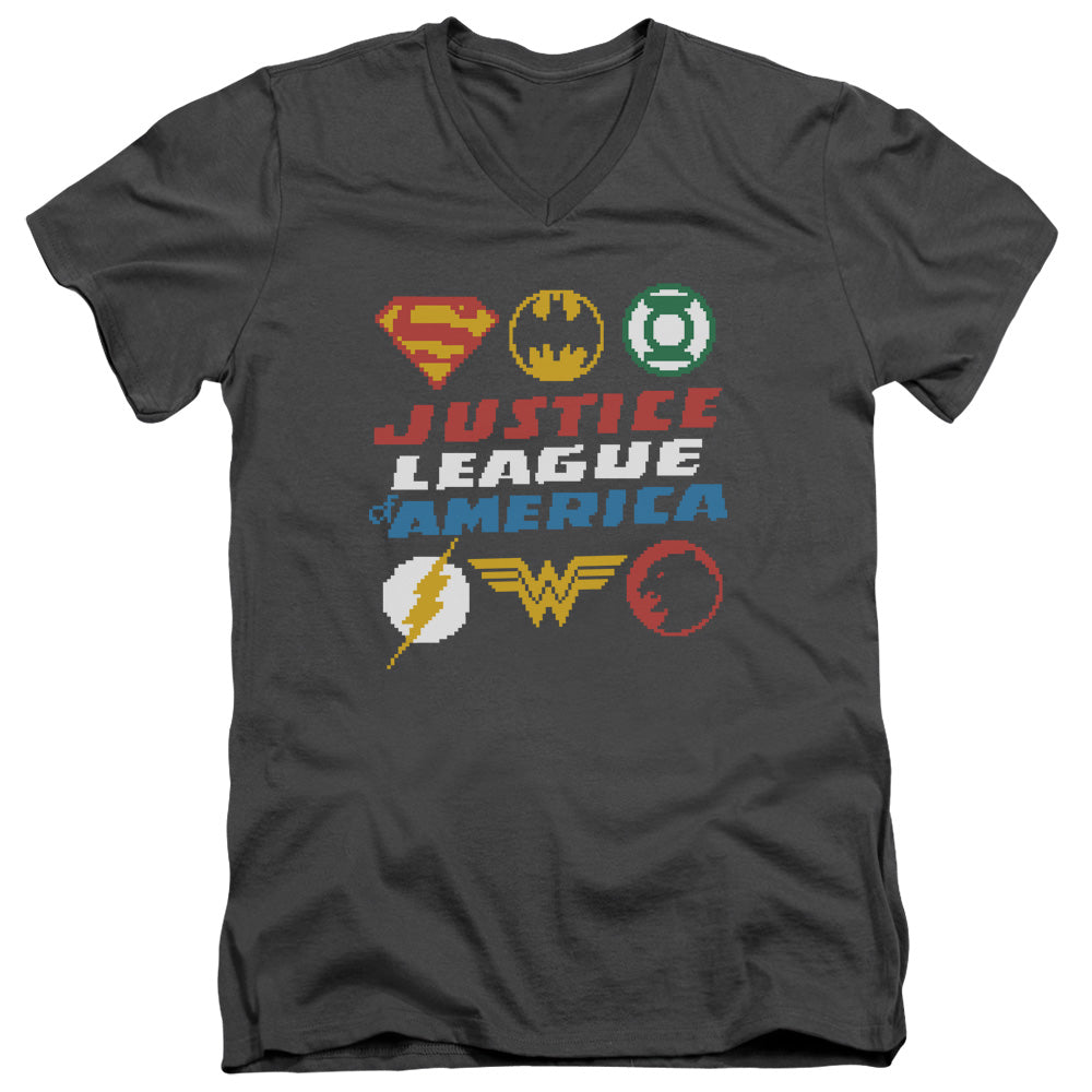 JLA/PIXEL LOGOS - S/S ADULT V-NECK 30/1 - CHARCOAL
