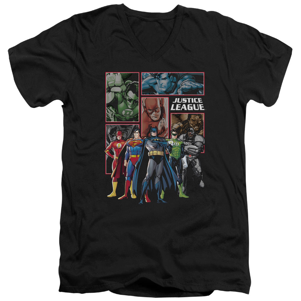 JLA/NEW JLA PANELS - S/S ADULT V-NECK 30/1 - BLACK