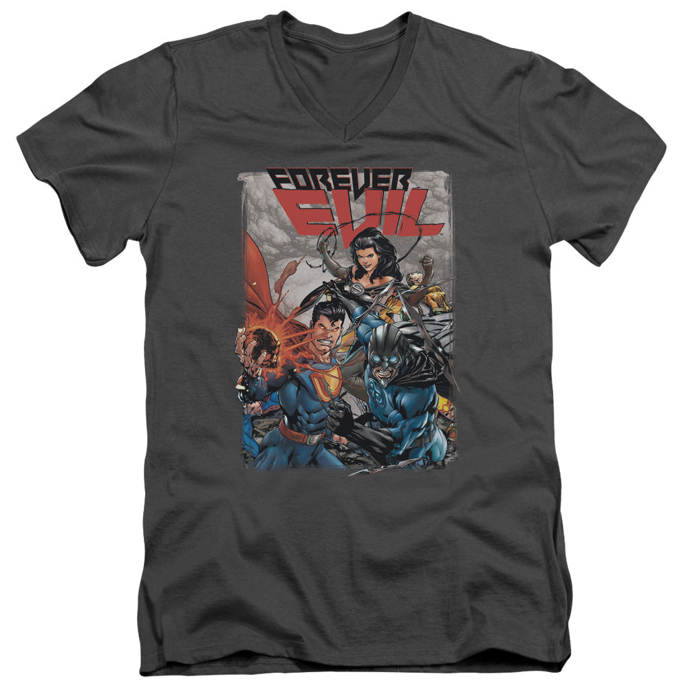 JLA/CRIME SYNDICATE - S/S ADULT V-NECK 30/1 - CHARCOAL
